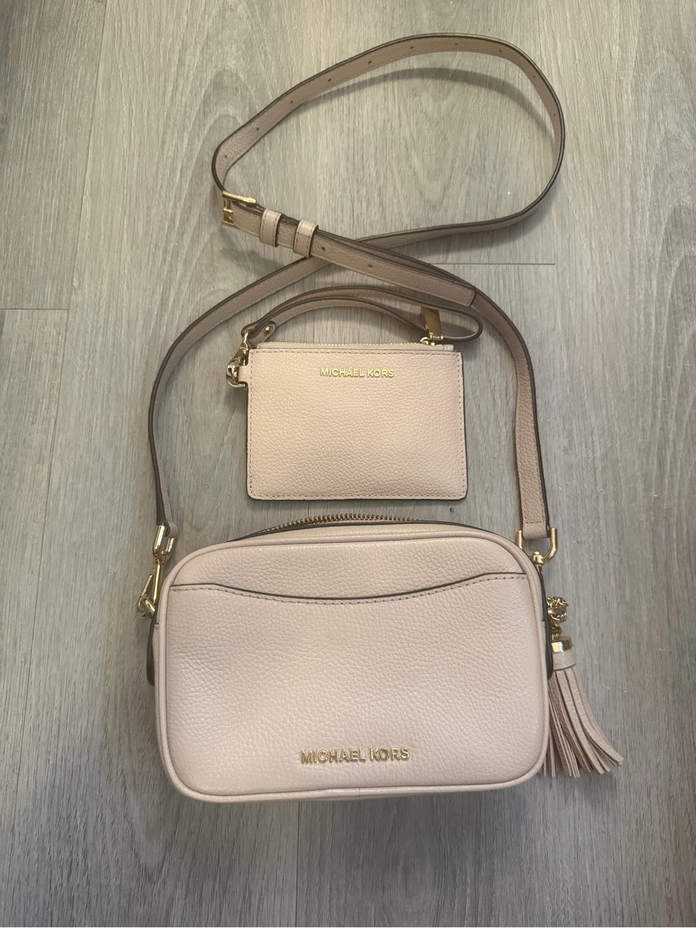 Michael Kors Pale Blush Leather Crossbody with Card Case